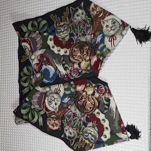 Christmas Cats Tapestry Table Runner 69" x 13 with Tassels